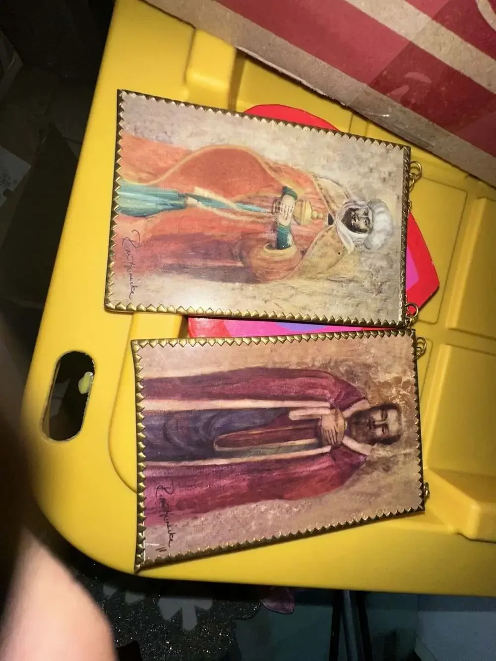 Vintage R. Menke Signed Religious Portrait Wall Hanging Art Plaques/ Gold Edging